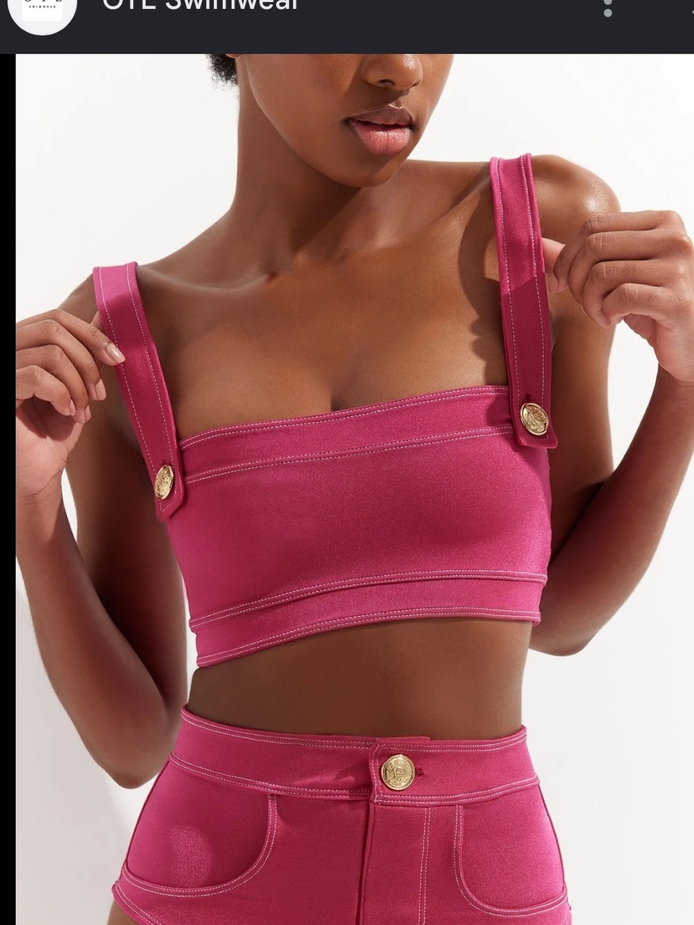 OYE SWIMWEAR LAVINIA BANDEAU W/GOLD BUTTONS MAGENTA
